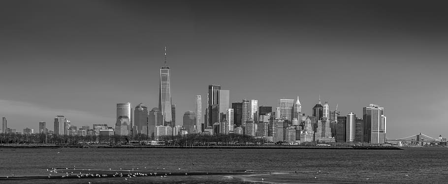 panoramic, tower, skyline, monochrome, industry, manhattan HD wallpaper