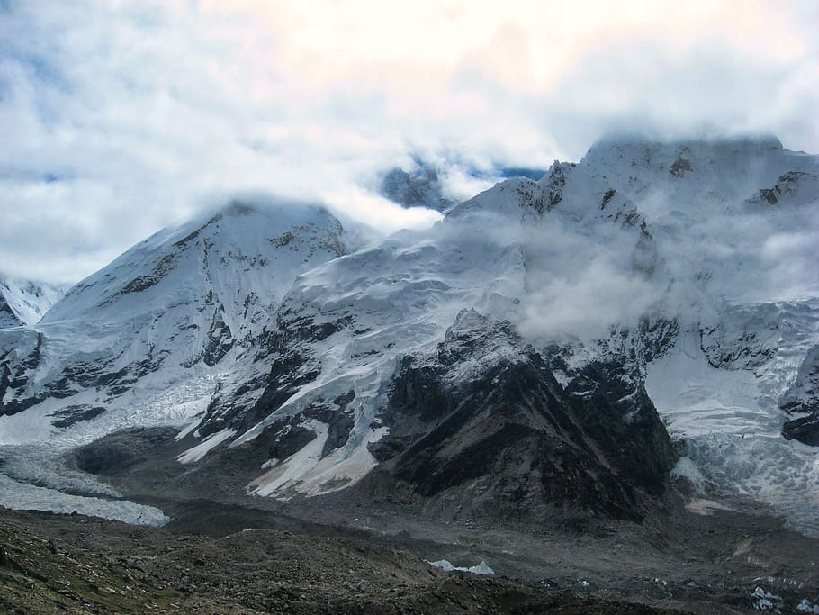 snow covered mountain under white sky, beauty in nature, scenics - nature HD wallpaper