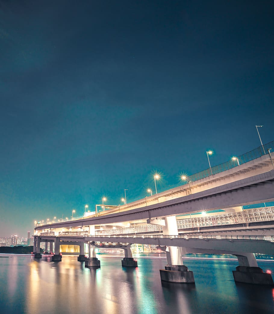 concrete white bridge, transportation, connection, architecture HD wallpaper