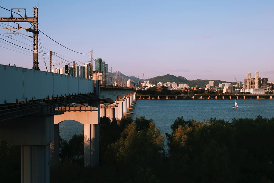 architecture, built structure, water, sky, connection, bridge HD wallpaper