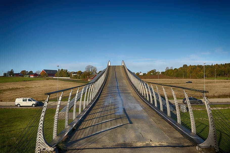 bridge, landscape, architecture, road, sky, direction, the way forward HD wallpaper