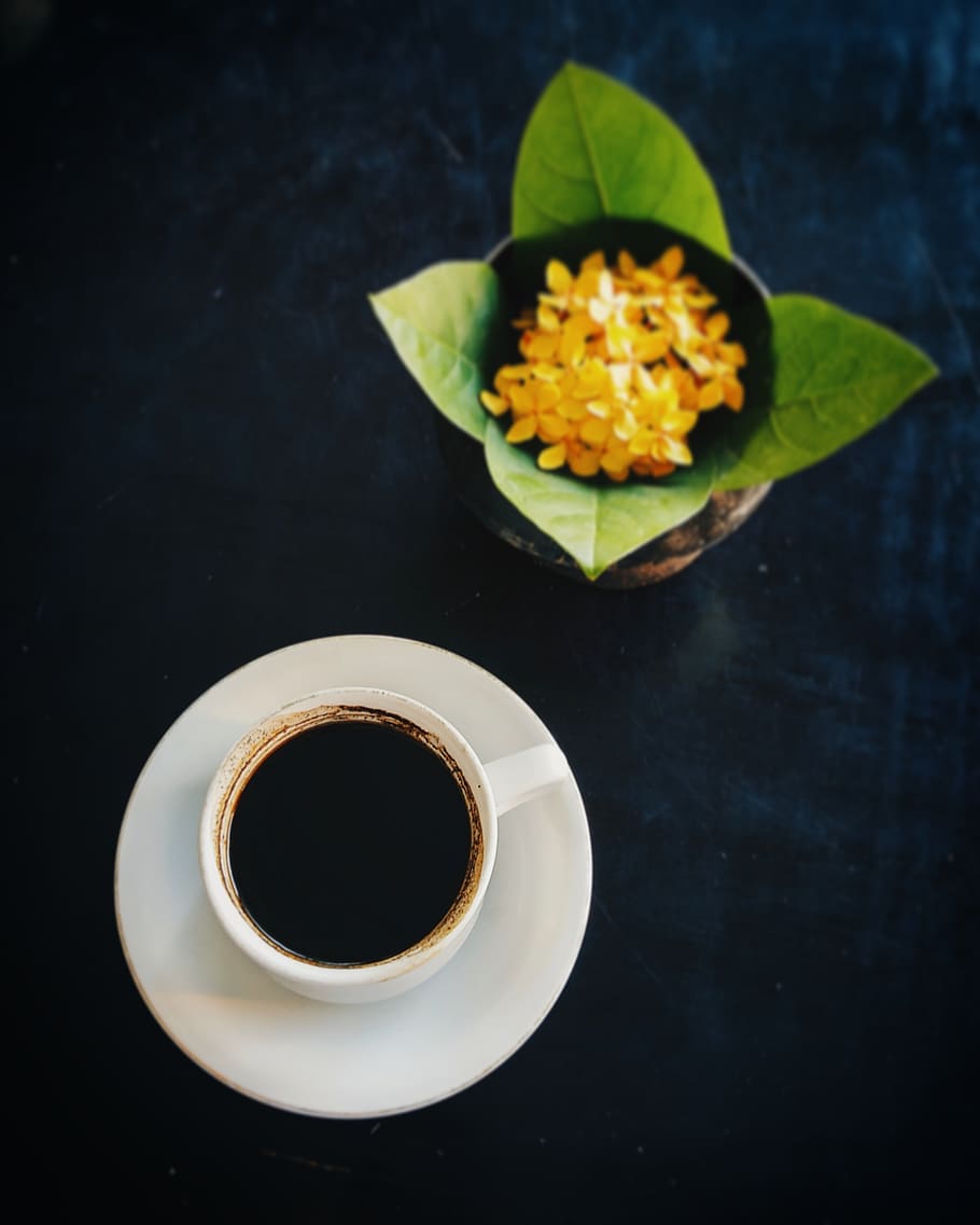 coffee, flower, table, black, dark, food and drink, cup, freshness HD wallpaper