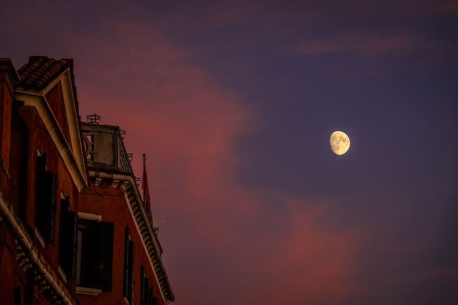 italy, venice, moon, sky, low angle view, night, cloud - sky HD wallpaper