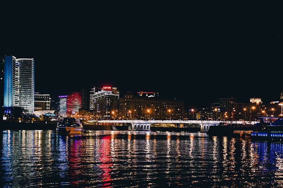 moscow, river, night, building exterior, architecture, built structure HD wallpaper