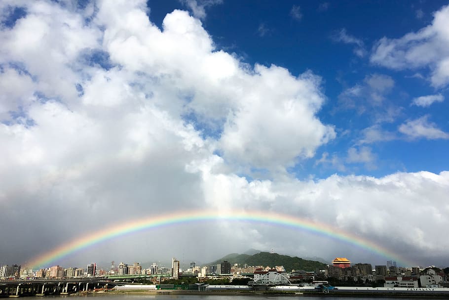 taiwan, 知行者創芸行銷 chigyosha, clouds, rainbow, urban HD wallpaper