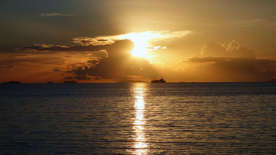 sunset, sea, beach, natural, landscape, summer of the sea, water HD wallpaper