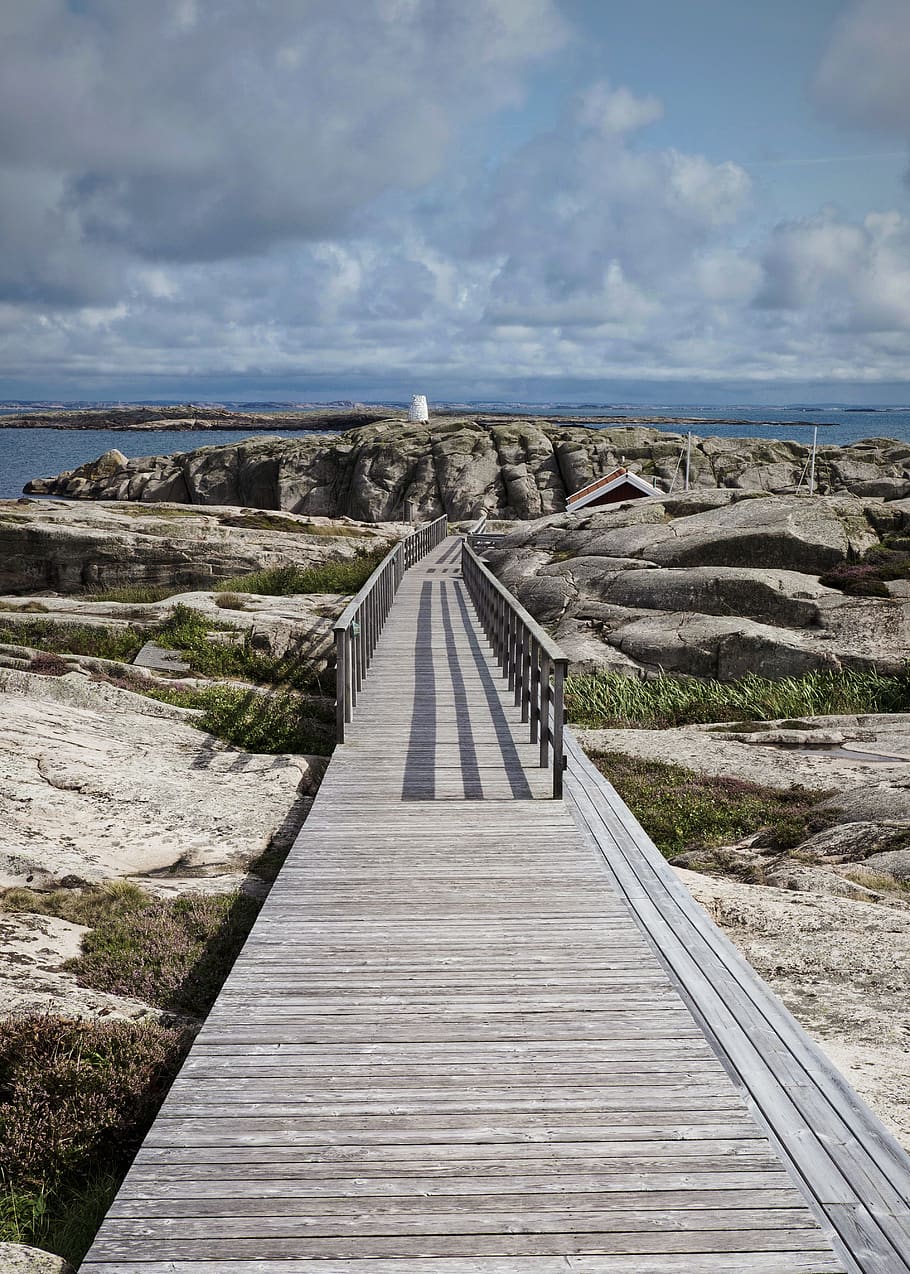 sweden, smögen, stairs, boardwalk, rocks, trail, archipelago, HD wallpaper