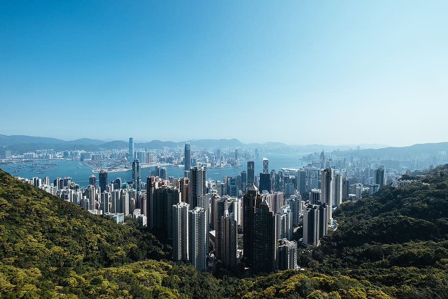 hong kong, drone, city, cityscape, buildings, architecture