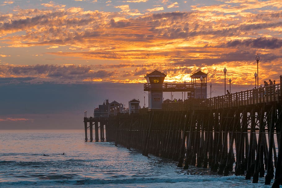 oceanside, united states, oceanside pier, beach, surf, california, HD wallpaper