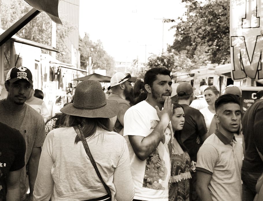street, fair, sephia, crowd, hd, group of people, real people HD wallpaper