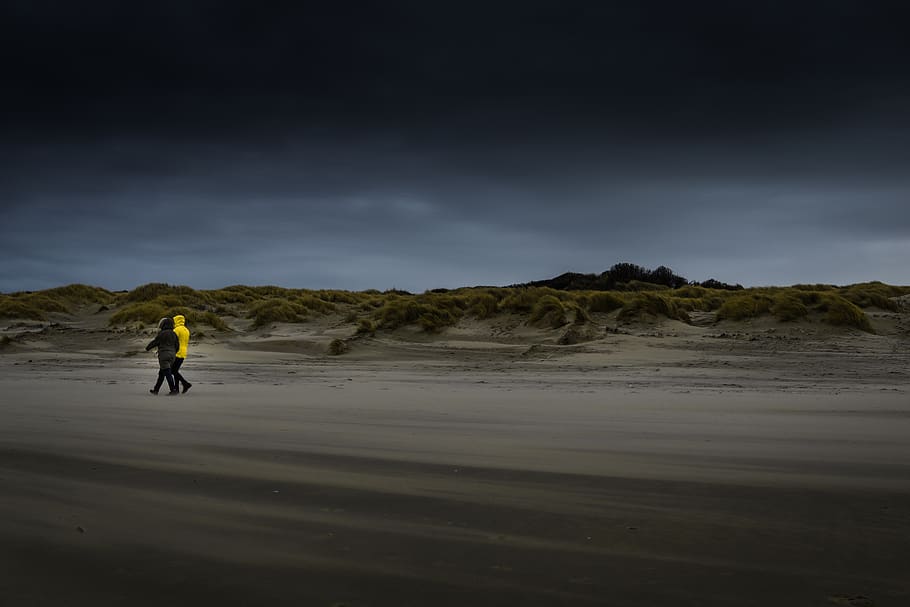 two person walking on desert, nature, soil, outdoors, human, sand HD wallpaper