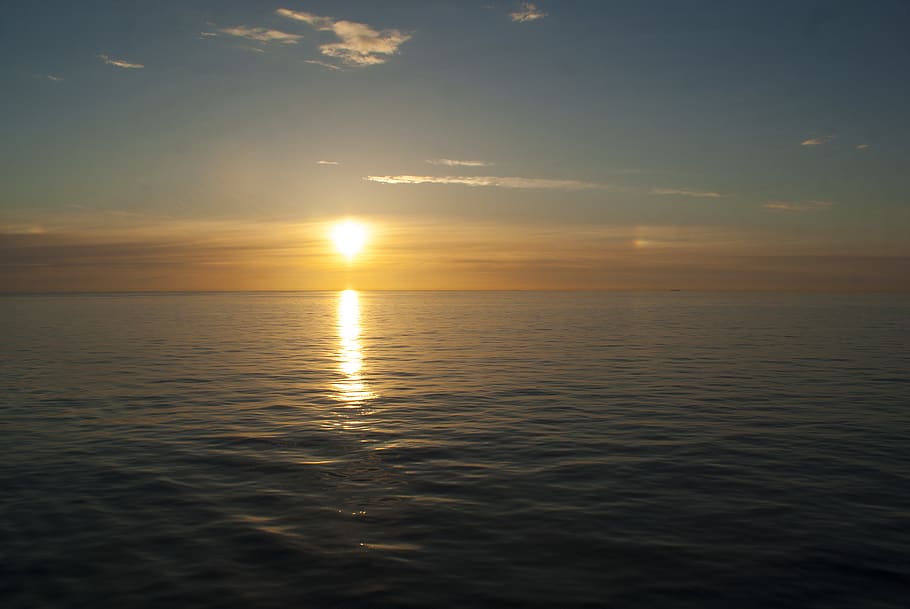 atlantic ocean, sun, sunset, reflection, sky, clouds, water HD wallpaper