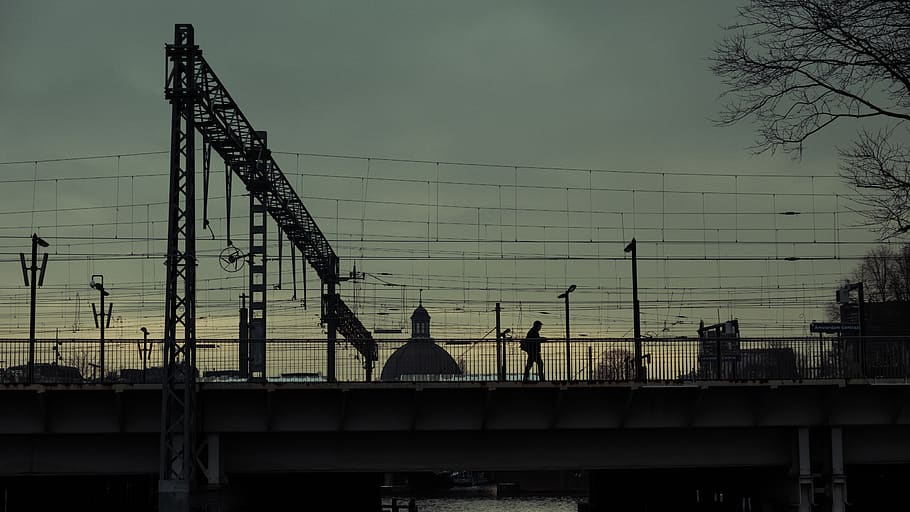 human, person, construction, silhouette, road, building, construction crane HD wallpaper
