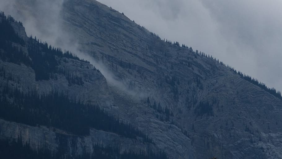 gray mountain at daytime, grey, canmore, canada, snow, ice, nature HD wallpaper