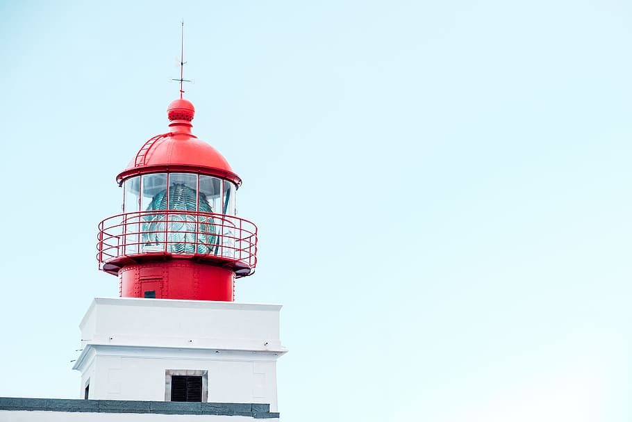 red and black tower, lighthouse, safety, sea, coast, seaside HD wallpaper