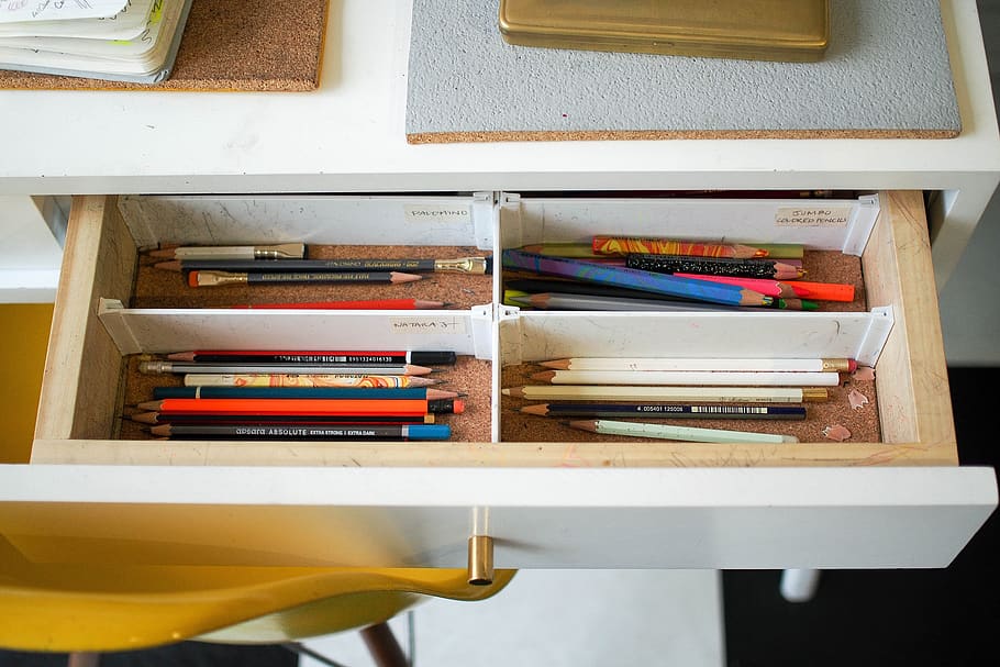 table, drawer, pen, paintbrush, artist, book, indoors, no people HD wallpaper