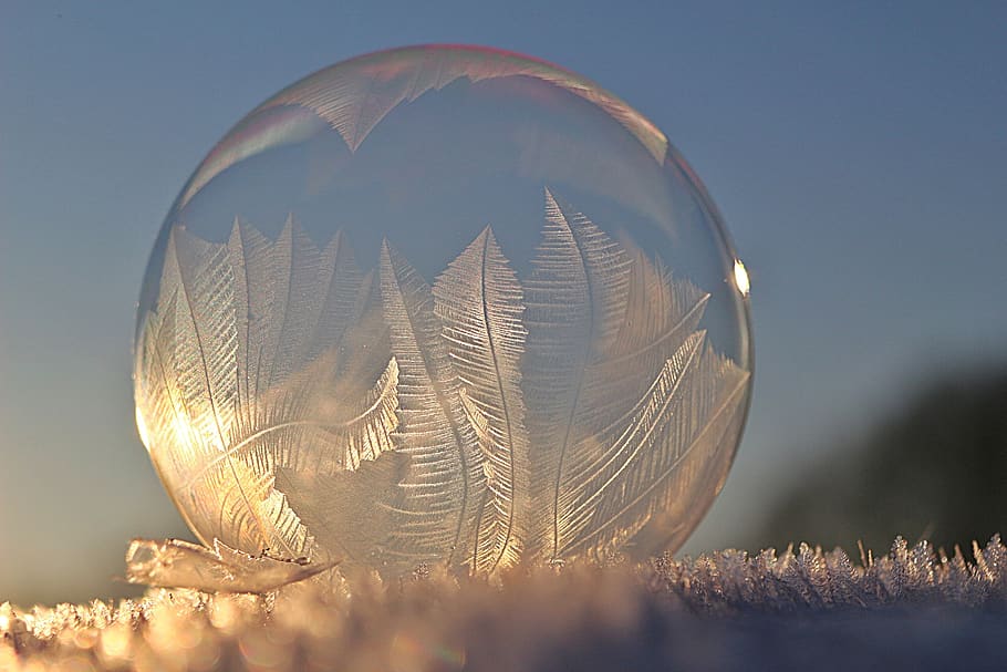soap bubble, frost bubble, ice crystal, winter, eiskristalle, HD wallpaper