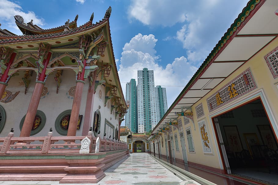 white and brown temple, built structure, architecture, building exterior HD wallpaper