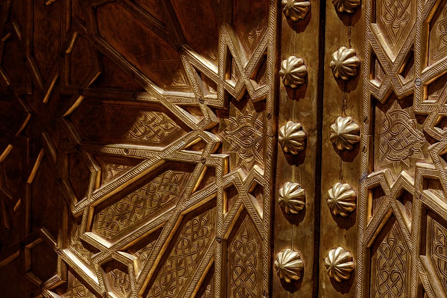 gold-colored door, full frame, backgrounds, no people, pattern HD wallpaper