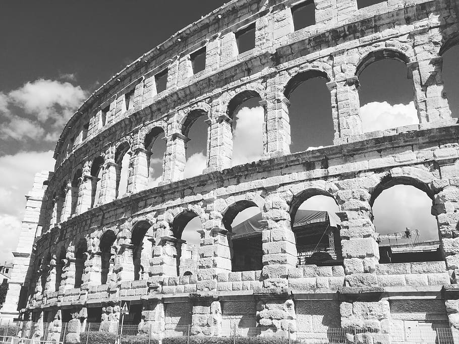 croatia, pula, pula arena, ancient times, black, roman time, HD wallpaper