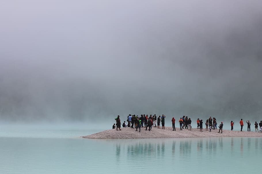 people, island, group, stranded, water, ocean, beach, tropical HD wallpaper