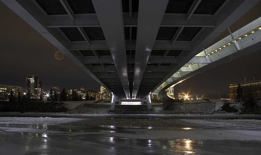 under bridge, walterdale, edmonton, night, evening, cars, lighttrails, HD wallpaper