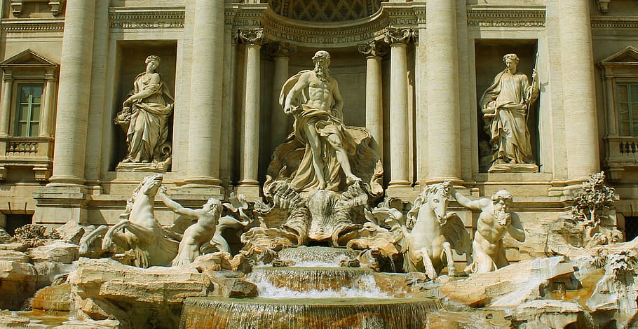 italy, metropolitan city of rome, fountain, sculpture, symetry, HD wallpaper