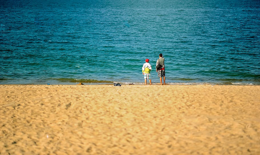 Two Persons Standing Near Beach, landscape, leisure, ocean, people HD wallpaper