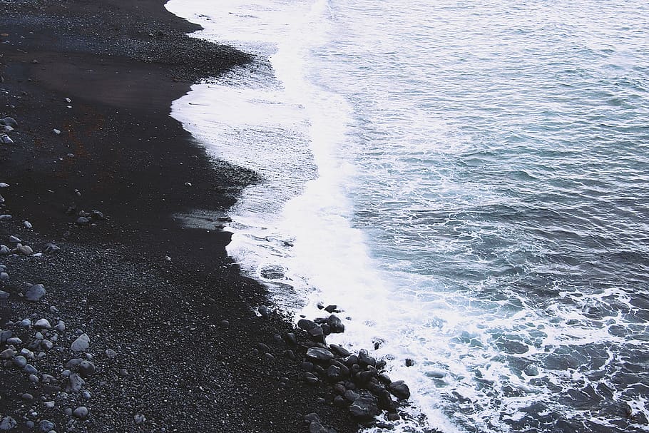 beach, sand, rocks, shore, coast, waves, water, ocean, sea HD wallpaper