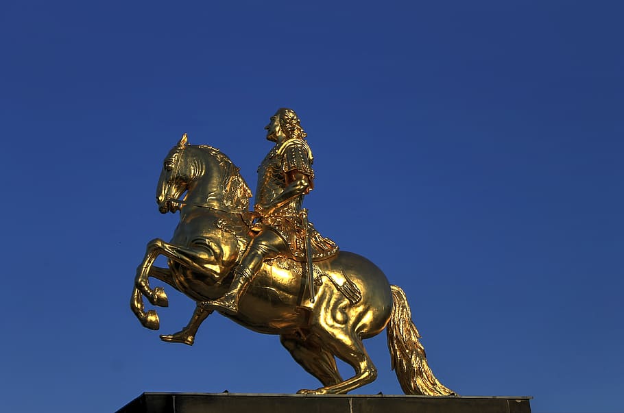 dresden, golden rider, reiter, horse, august the strong, blue sky, HD wallpaper