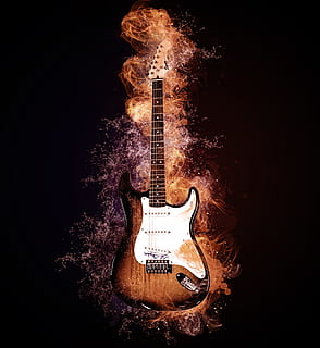 water, fire, guitar, flames, music, instrument, rock, electric HD wallpaper
