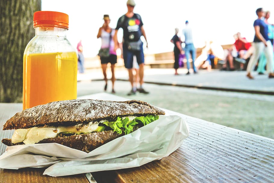 Vegetable Sandwich, blur, bottle, bread, bun, close-up, delicious HD wallpaper