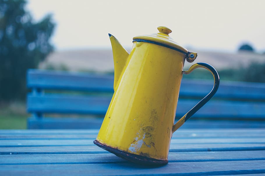 Old coffee mug, blue, equipment, kitchenware, old fashioned, outdoor, HD wallpaper