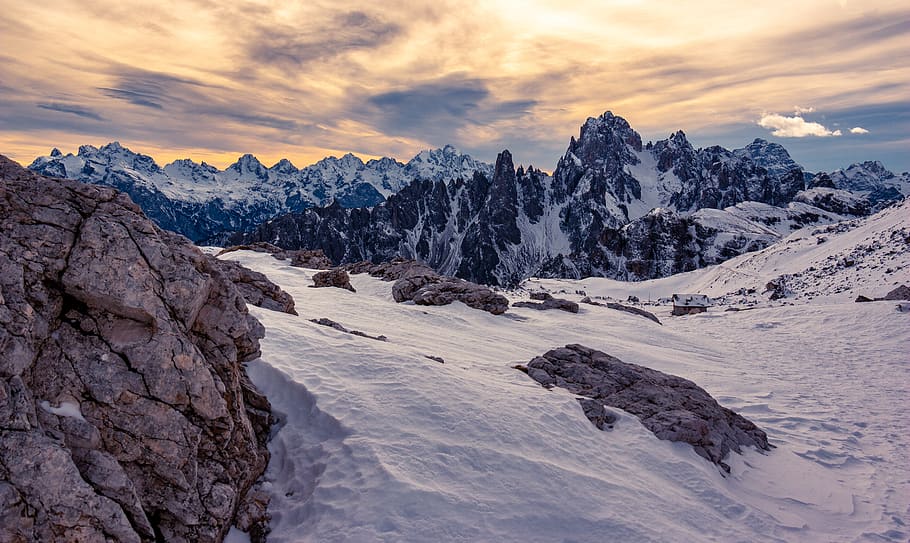 mountain covered with snow under gray sky, outdoors, nature, ice HD wallpaper