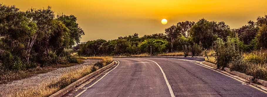 Grey Asphalt Road Surrounded by Plants, curve, daylight, drive HD wallpaper