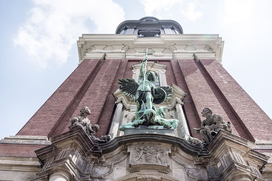 St. Michael’s Church, Hamburg, archangel, architecture, art, HD wallpaper