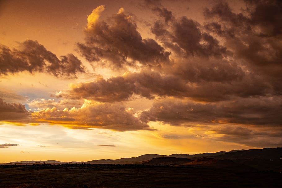 Orange Sunset With Clouds in Sky, beautiful, dawn, daylight, dramatic HD wallpaper