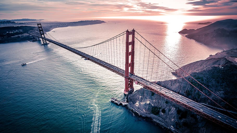 San Francisco bridge, water, sky, architecture, transportation HD wallpaper