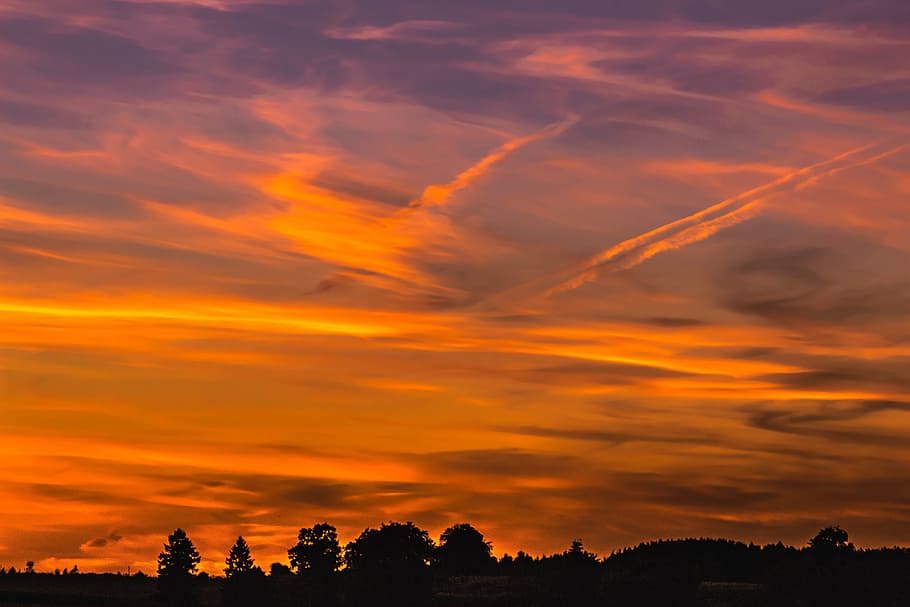 sunset, setting, eve, evening, dark, nature, cloud - sky, silhouette HD wallpaper