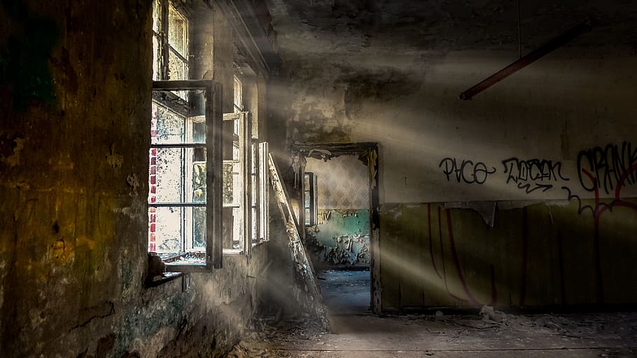 darkness, light, abandoned, old, shadow, rays, window, architecture HD wallpaper