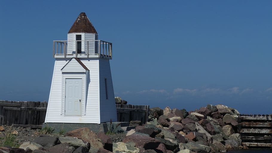 newfoundland, garnish, canada, lighthouse, rocks, maritime HD wallpaper