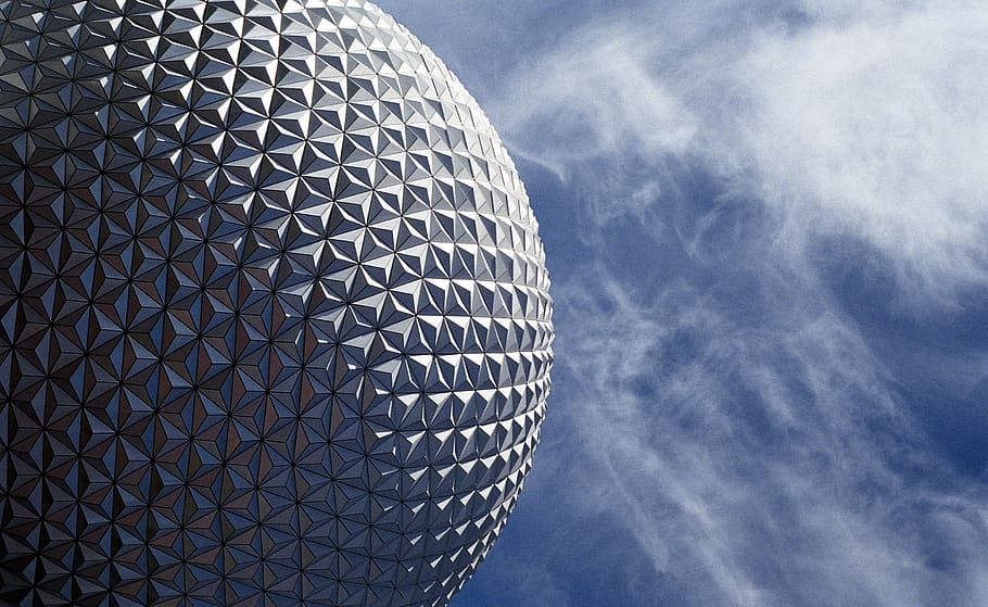 A large sphere covered with triangle-shaped tiles, sky, cloud - sky HD wallpaper