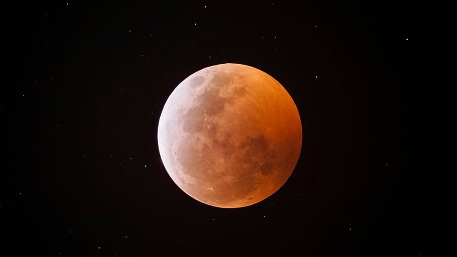 full moon under clear night sky, space, astronomy, nature, orange color HD wallpaper