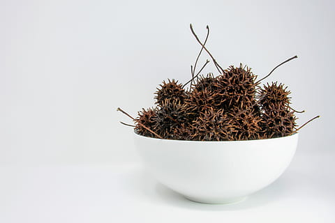 brown spikey fruit, bowl, plant, pineapple, food, vegetable, produce HD wallpaper