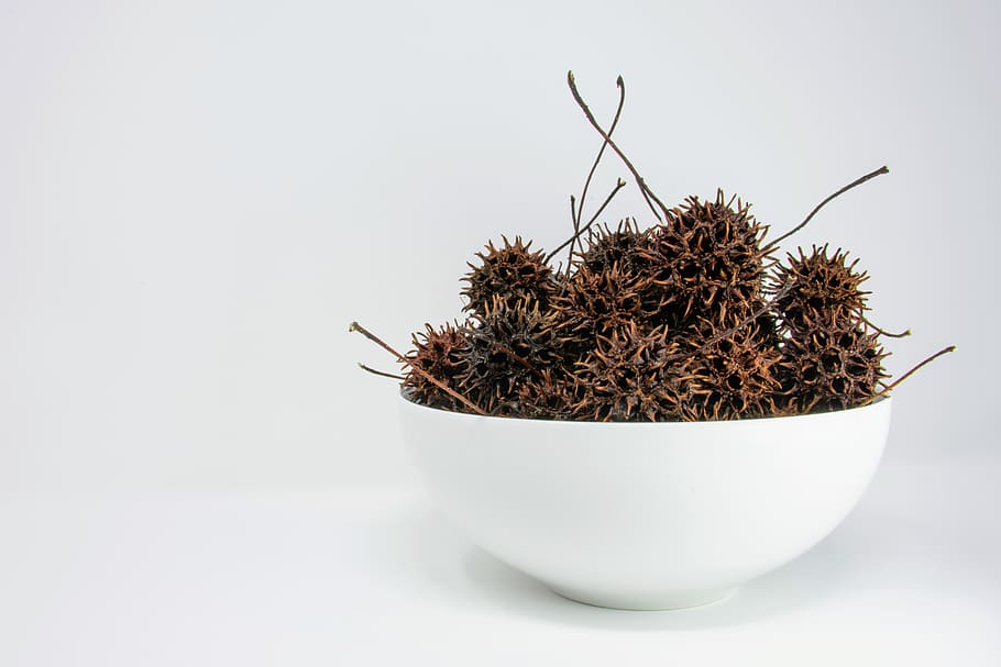 brown spikey fruit, bowl, plant, pineapple, food, vegetable, produce HD wallpaper
