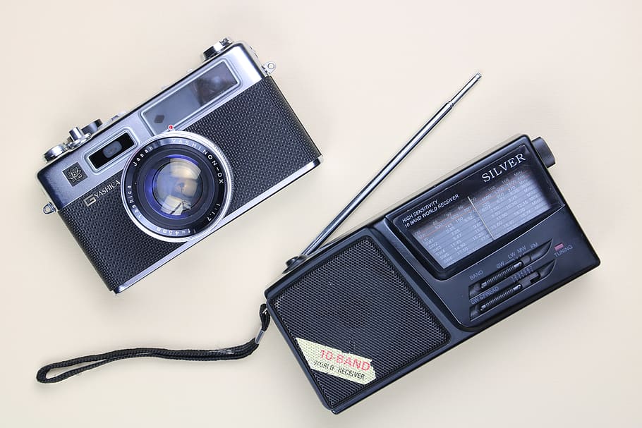 black and silver camera and portable radio, electronics, phone, HD wallpaper