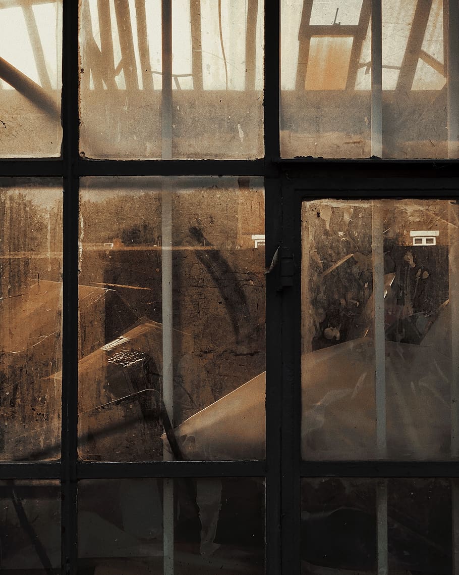 black metal framed glass panel window, indoors, no people, architecture HD wallpaper