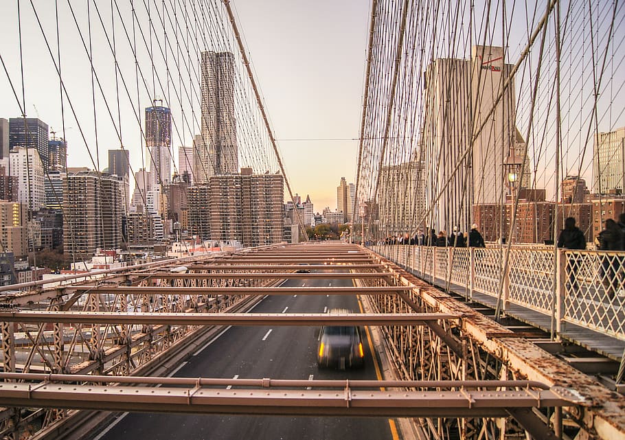 Vehicle Passing Bridge Near Building, architecture, brooklyn HD wallpaper