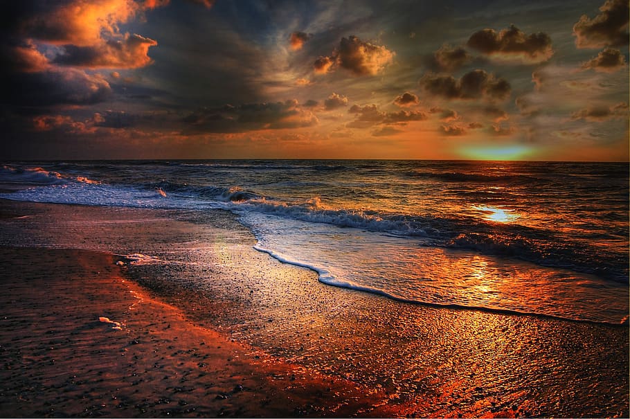 HD wallpaper: Sea during Sunset, beach, clouds, dawn, idyllic, nature,  ocean | Wallpaper Flare