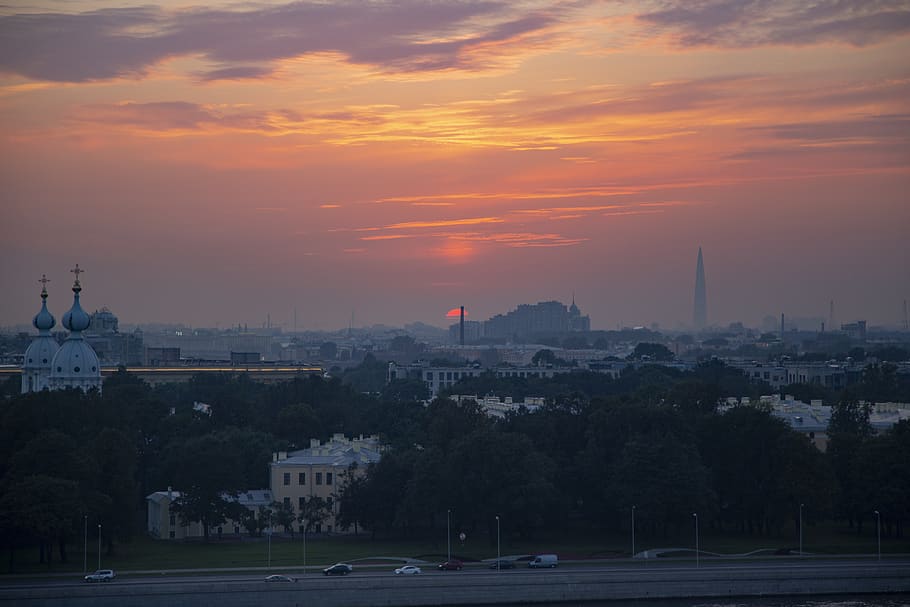 sunset, sky, city, twilight, landscape, nature, evening, horizon HD wallpaper